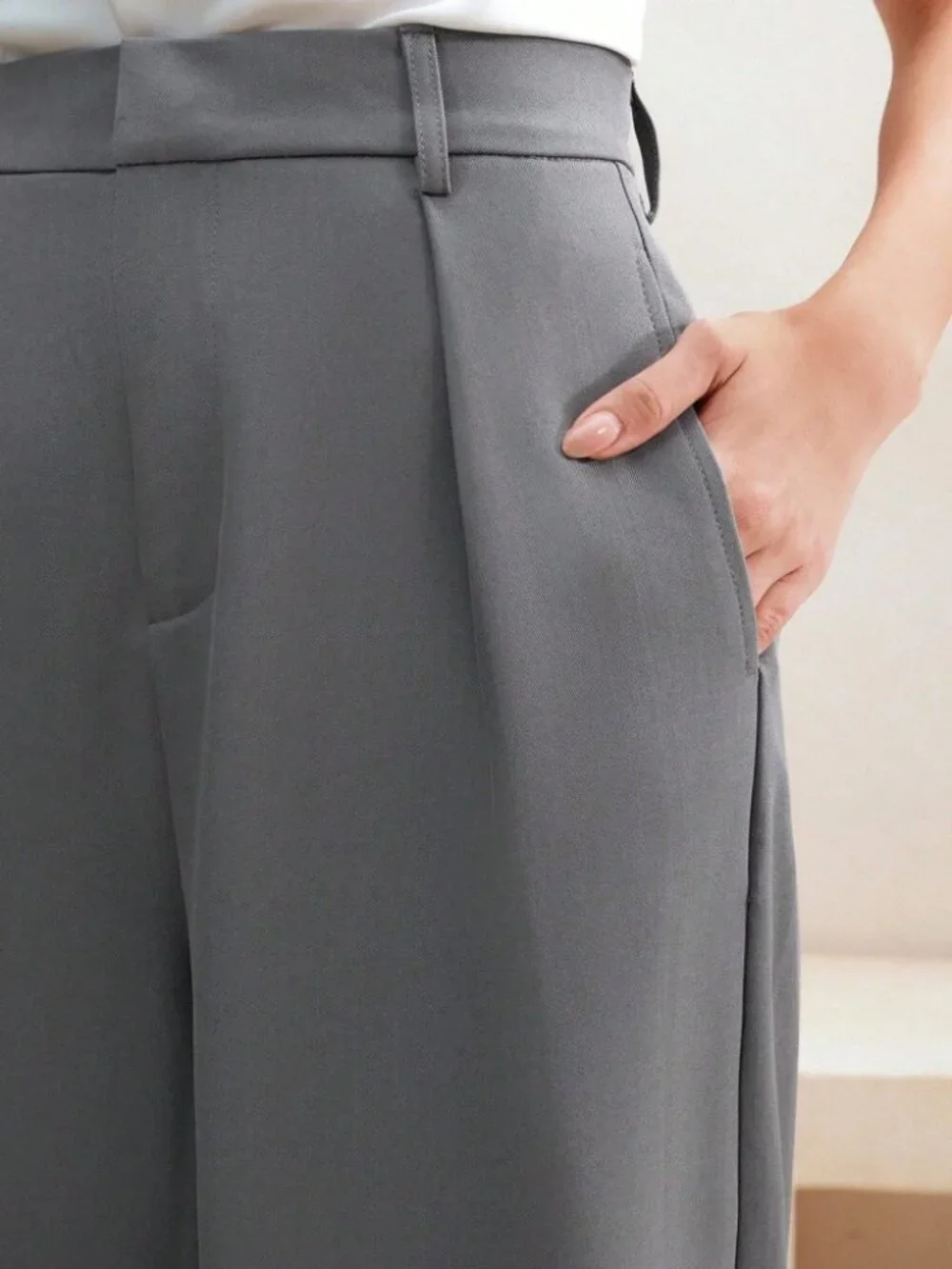 Gray Wide-Leg Suit Pants Tailored Trousers